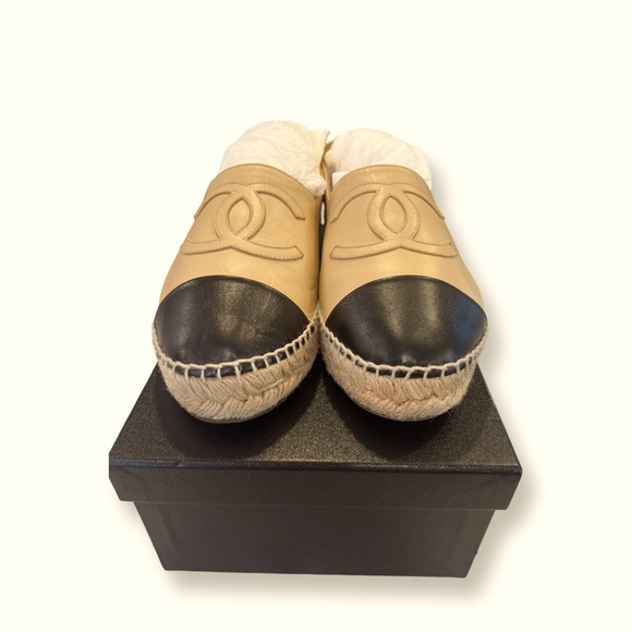 Authentic CHANEL CC Beige/Black Espadrilles Size 8/38 - Picture 5 of 7